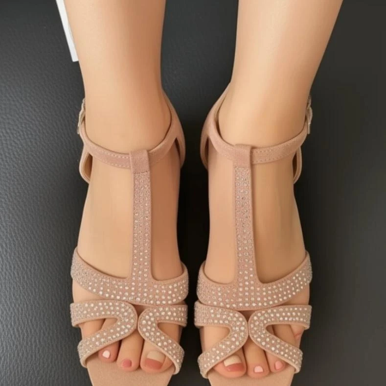👡 Pink nubuck sandals with shiny rhinestones - Size 41 – photo 5